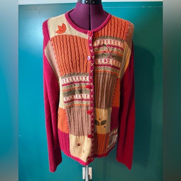 Country Door Sweaters - Country Door Autumn Patchwork Cardigan Sweater